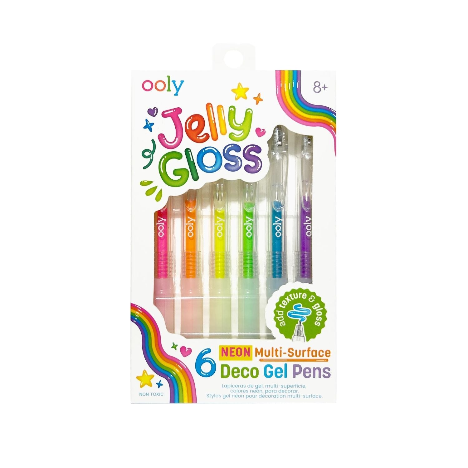Packaging of Ooly Jelly Gloss Deco Gel Pens with colorful pens inside