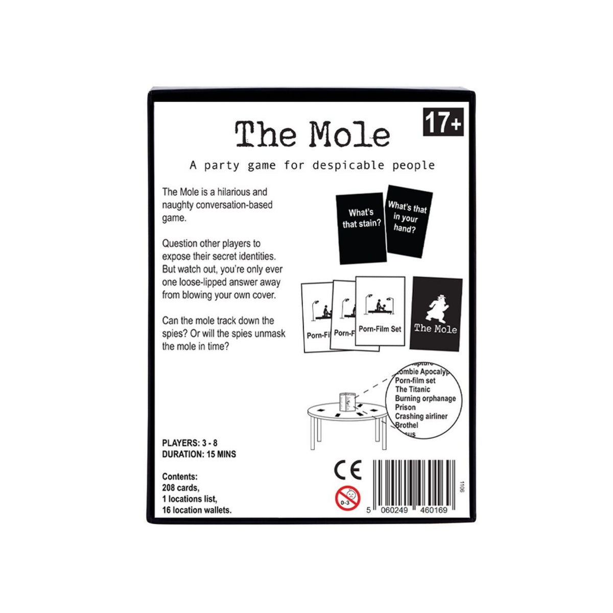 e Mole- adult party game for shady people. Back cover