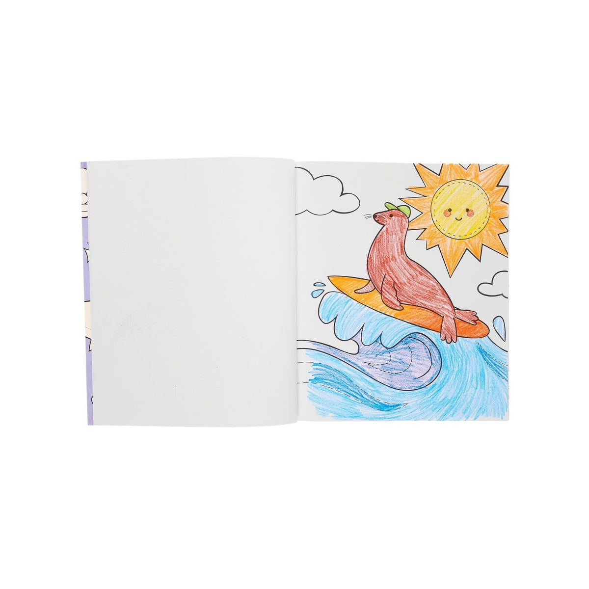 Cover of the &#39;Outrageous Ocean Colouring Book&#39; featuring colorful illustrations of sea creatures and a child with a bucket.