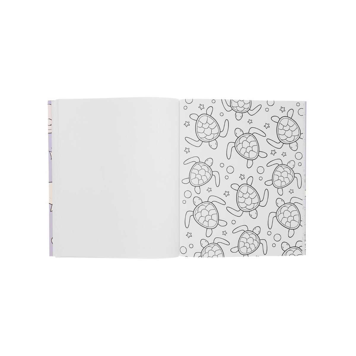 Inside of the &#39;Outrageous Ocean Colouring Book&#39; featuring colorful illustrations of sea creatures and a child with a bucket.