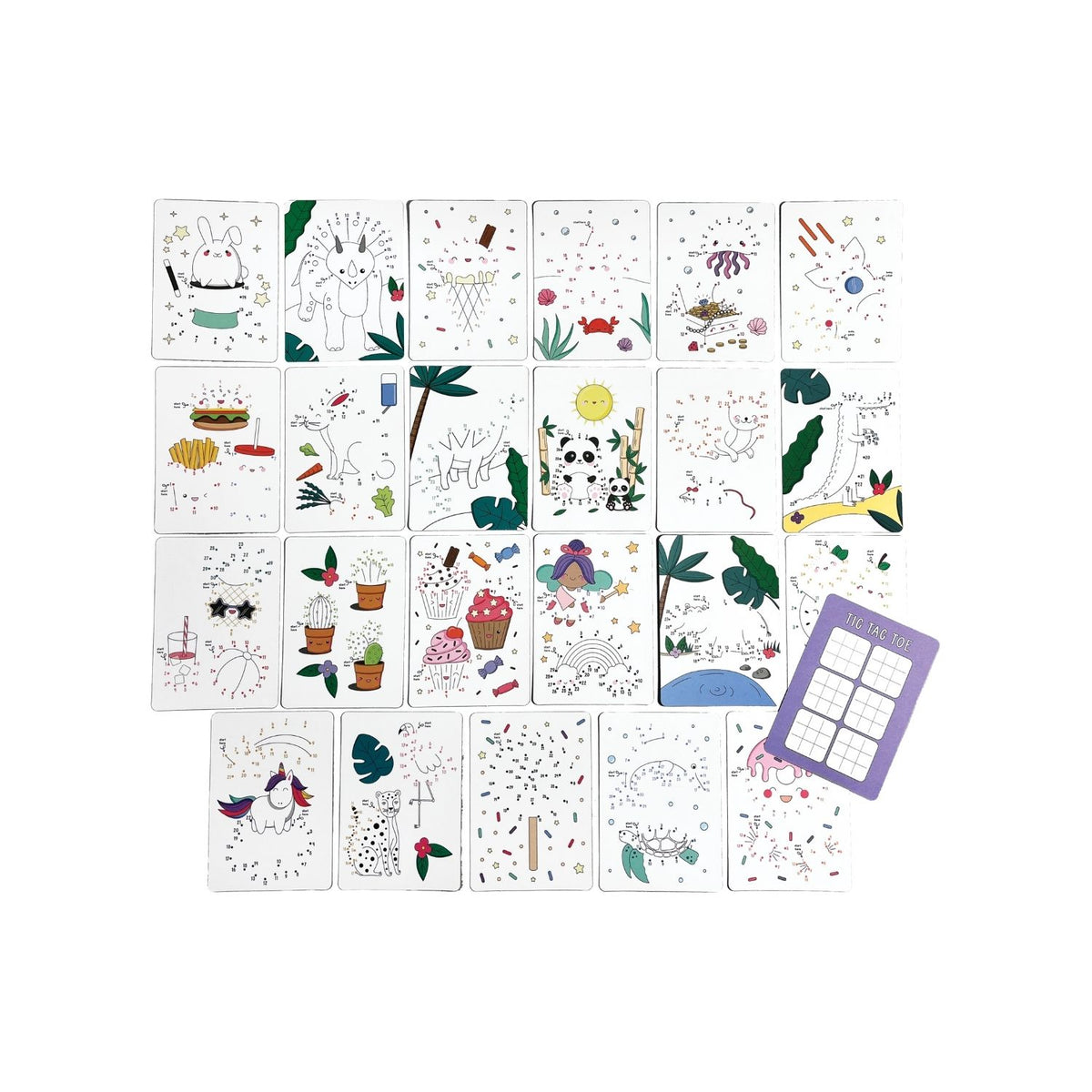 Packaging for &#39;Connect The Dots&#39; activity cards by OOLY, displaying the product name and an illustration of a jellyfish and a pirate chest with a star on the front.