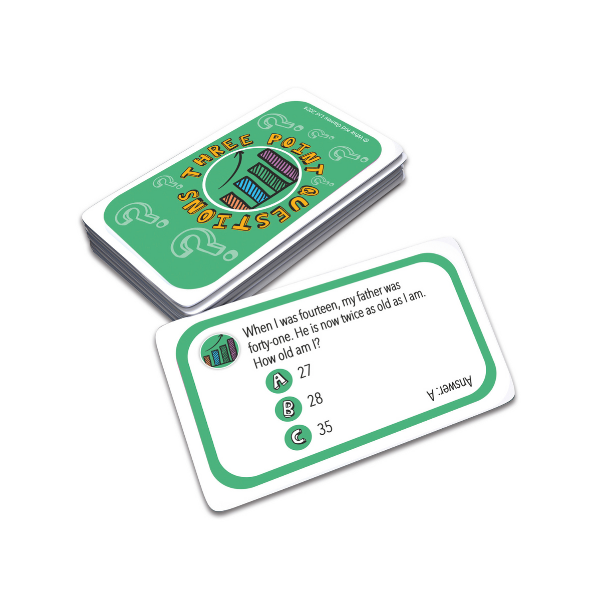 Stack of educational cards with a question and answer on a white background