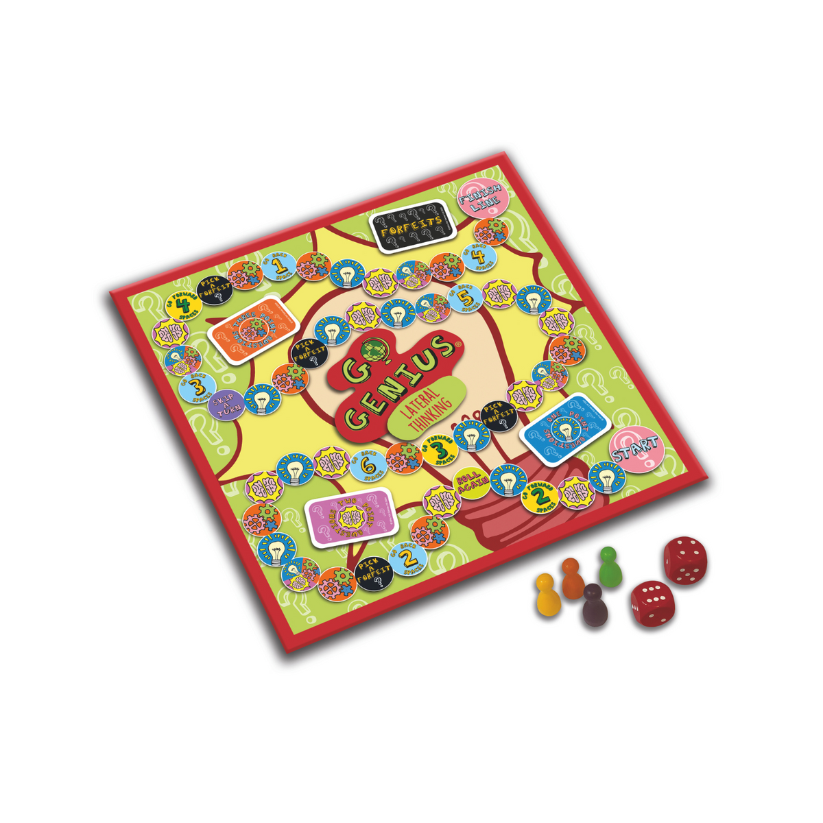 Board game with colorful components on a white background