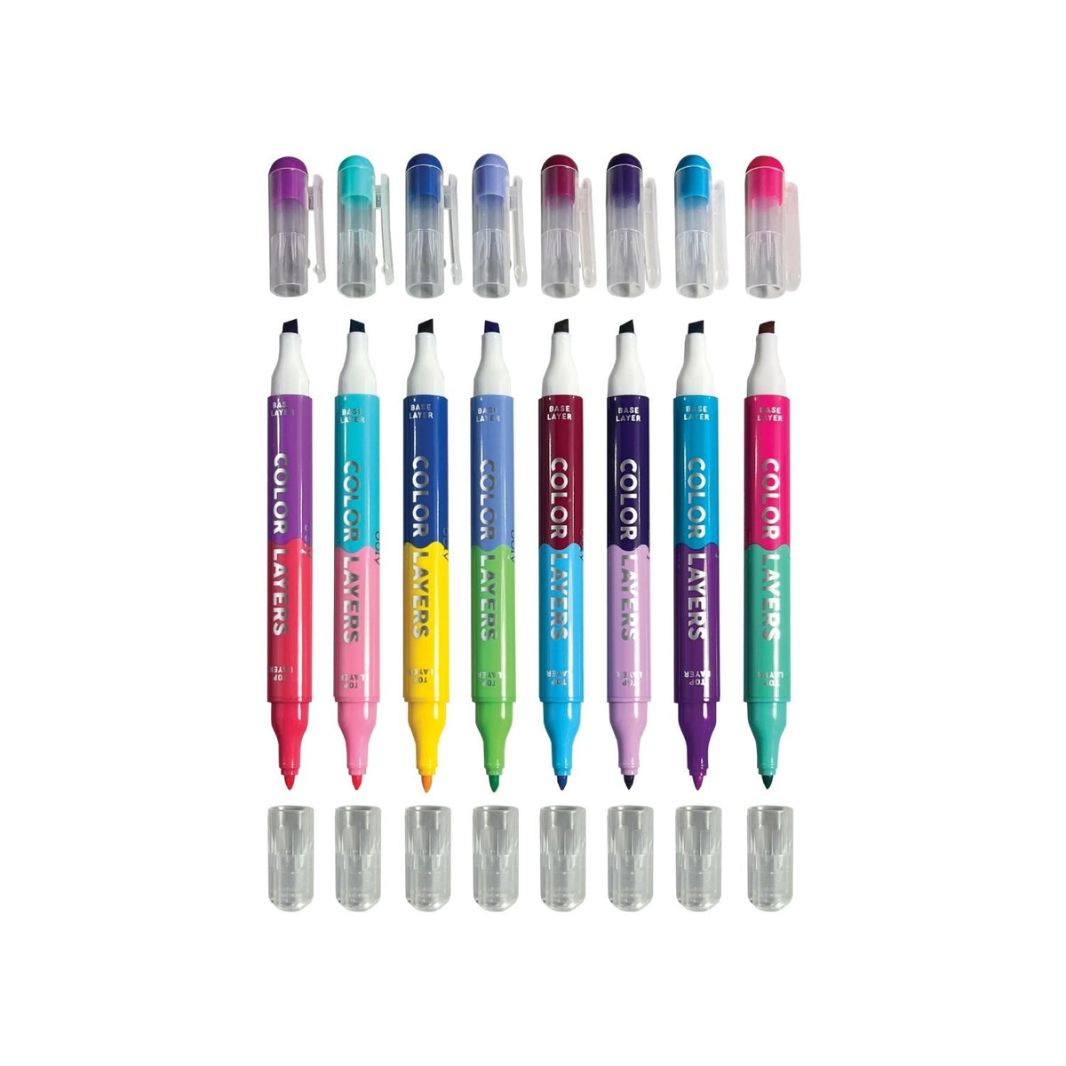 Packaging of &#39;Colour Layers Double-Ended Layering Markers - Set of 8 / 16 Colours&#39; showing multiple colorful markers and the text indicating the quantity and age suitability.