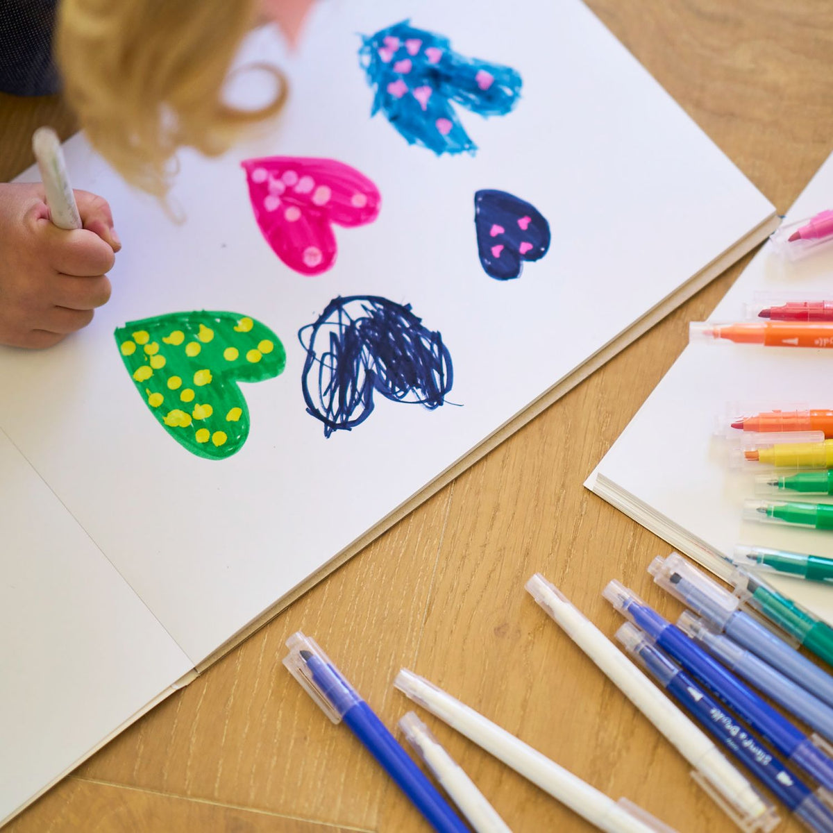Kids drawing on the floor with markers