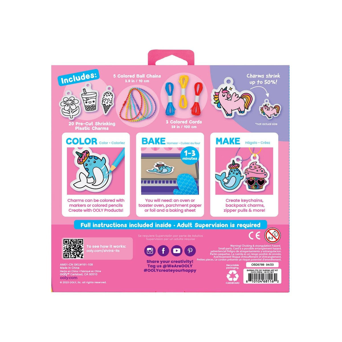 Packaging of Shrink-Its! DIY Shrink Art Kit featuring colorful illustrations of anime-style characters and text, with the brand ooly visible.