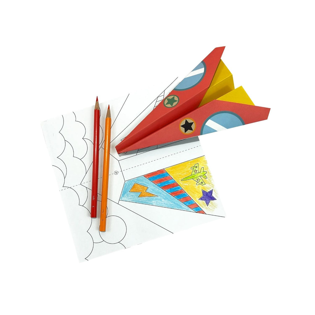 Contents of DIY Paper Airplanes Activity Kit  on a table