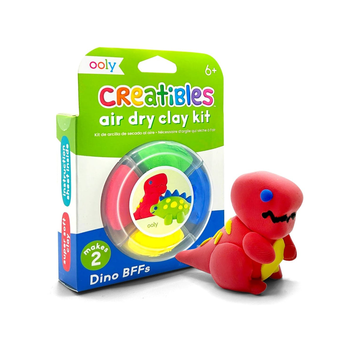 Packaging of Creatibles Mini Air Dry Clay Kit with colorful clay pieces and a dinosaur friend design.