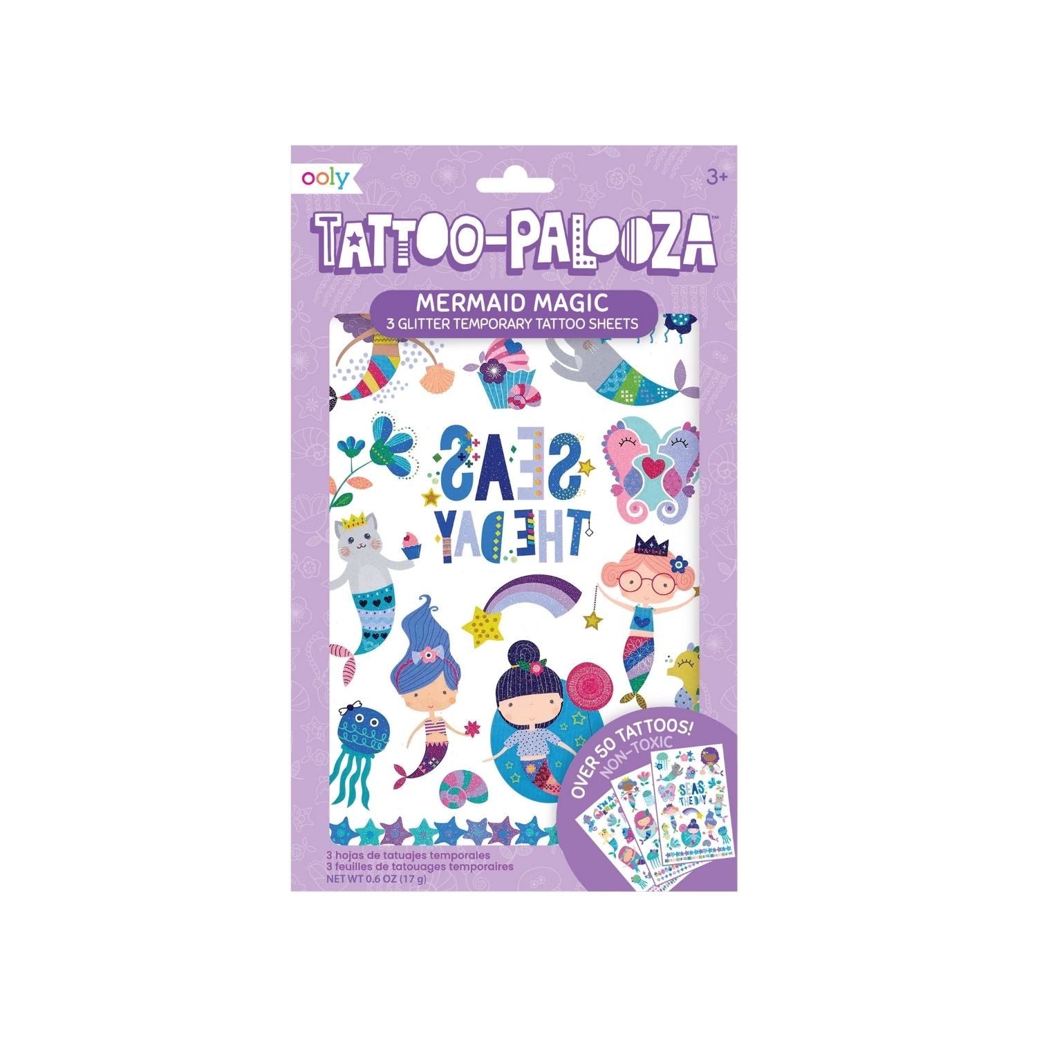 Packaging of Ooly Tattoo-Palooza Mermaid Magic temporary tattoo set on a white background