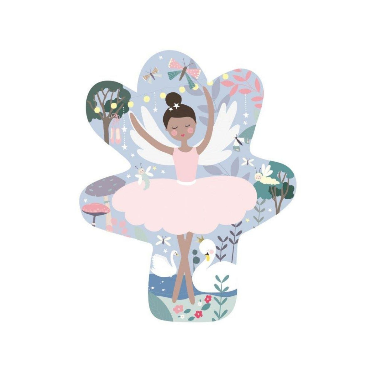 A packaged 12-piece shaped puzzle depicting a ballerina in a pink dress, with floral and striped patterns on the box.