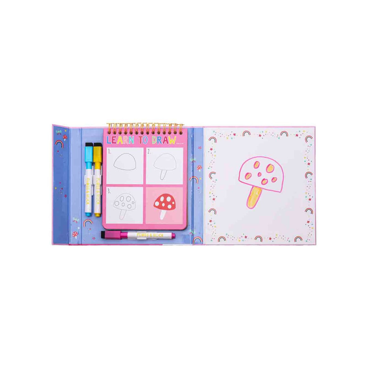 A colorful drawing and coloring activity book titled &#39;Rainbow Fairy - Learn to Draw&#39; with dry wipe pens included.
