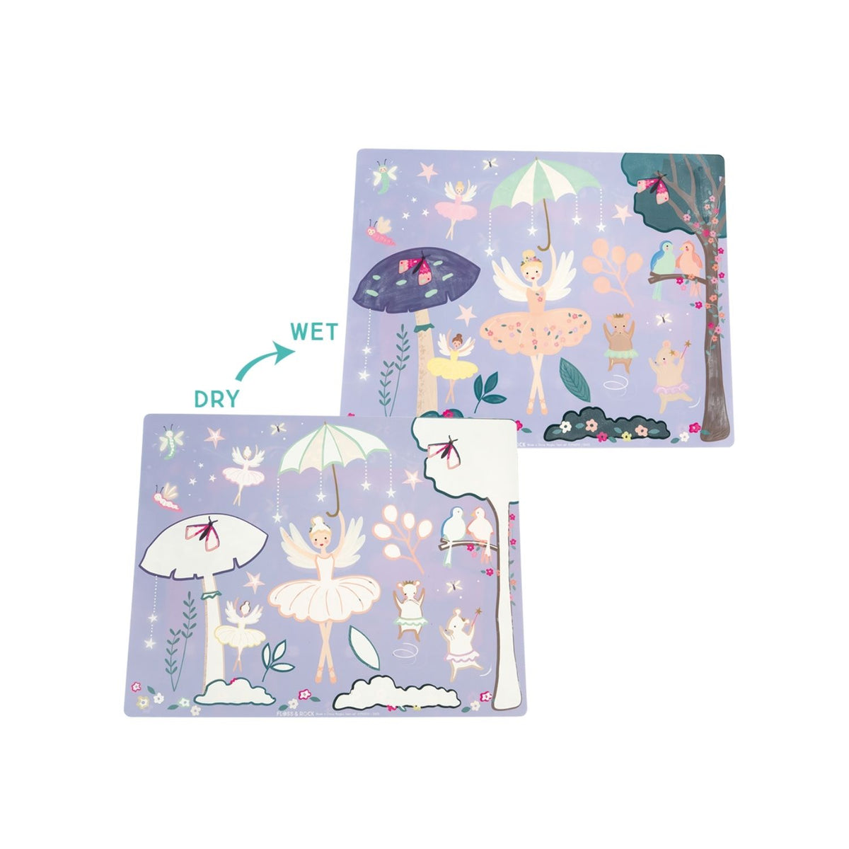 Children's activity placemat for meal times with fairy tale design on a white background