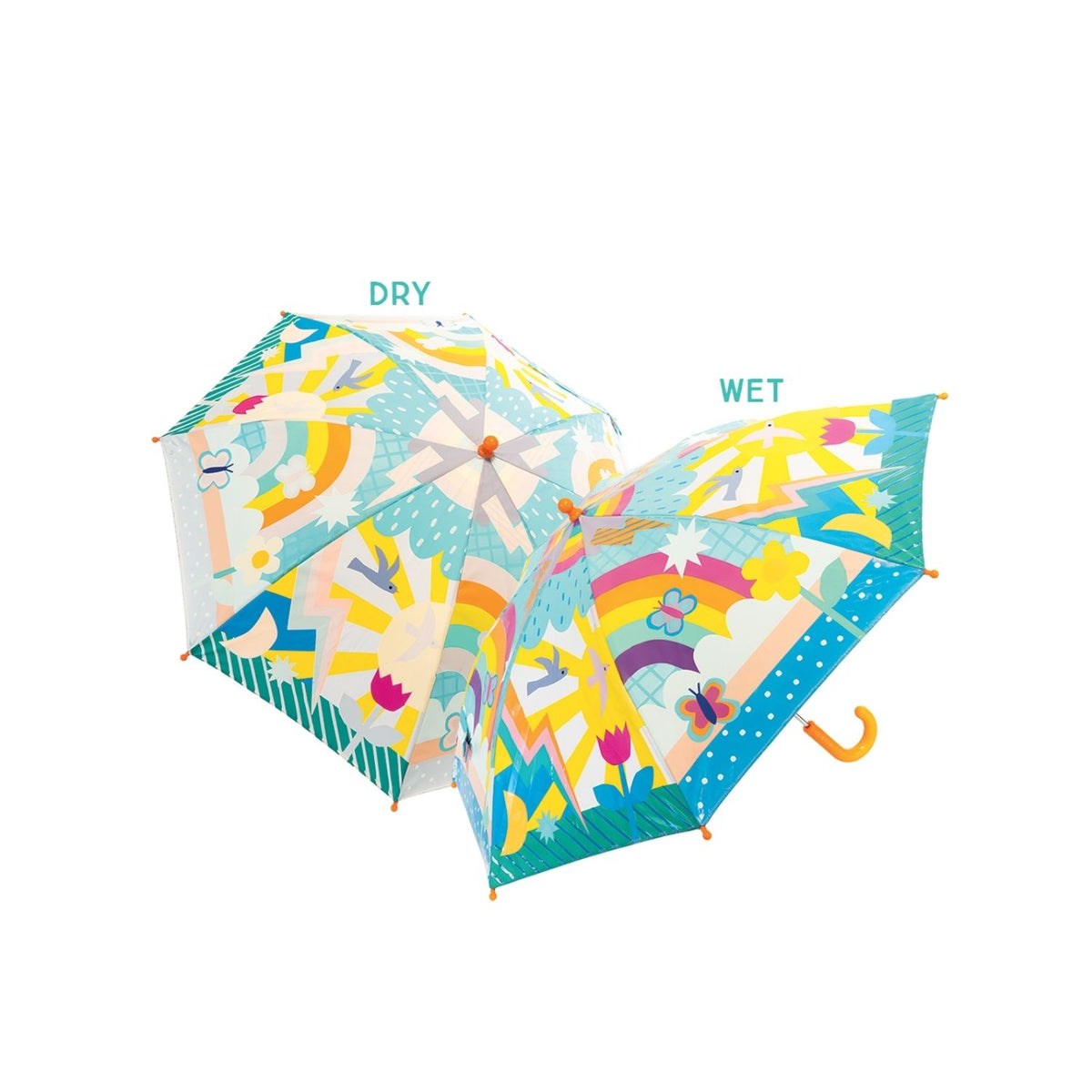 Colorful umbrella showing dry and wet states. A fun, educational gift for children aged six plus to enjoy in the drizzle.