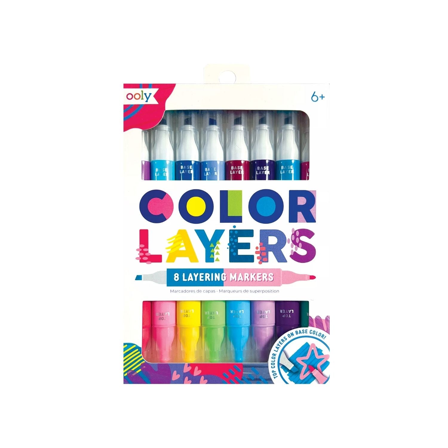 Packaging of 'Colour Layers Double-Ended Layering Markers - Set of 8 / 16 Colours' showing multiple colorful markers and the text indicating the quantity and age suitability.