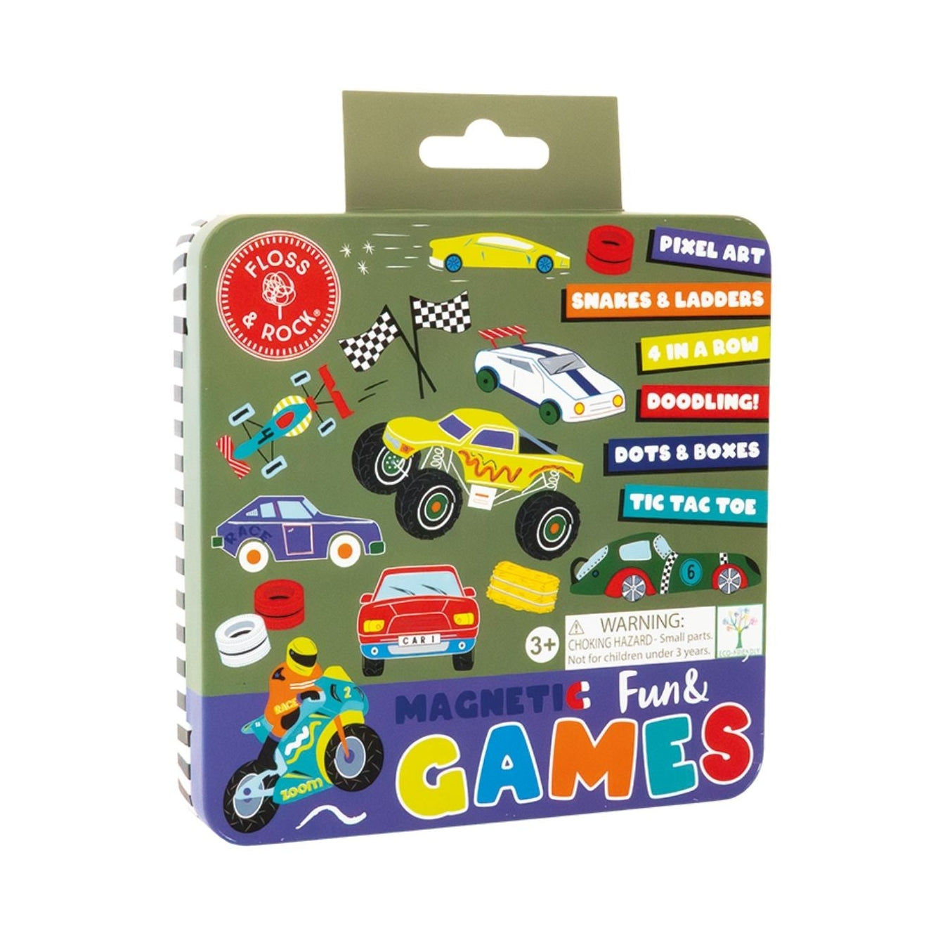 Packaging of magnetic fun games with colorful illustrations on a white background