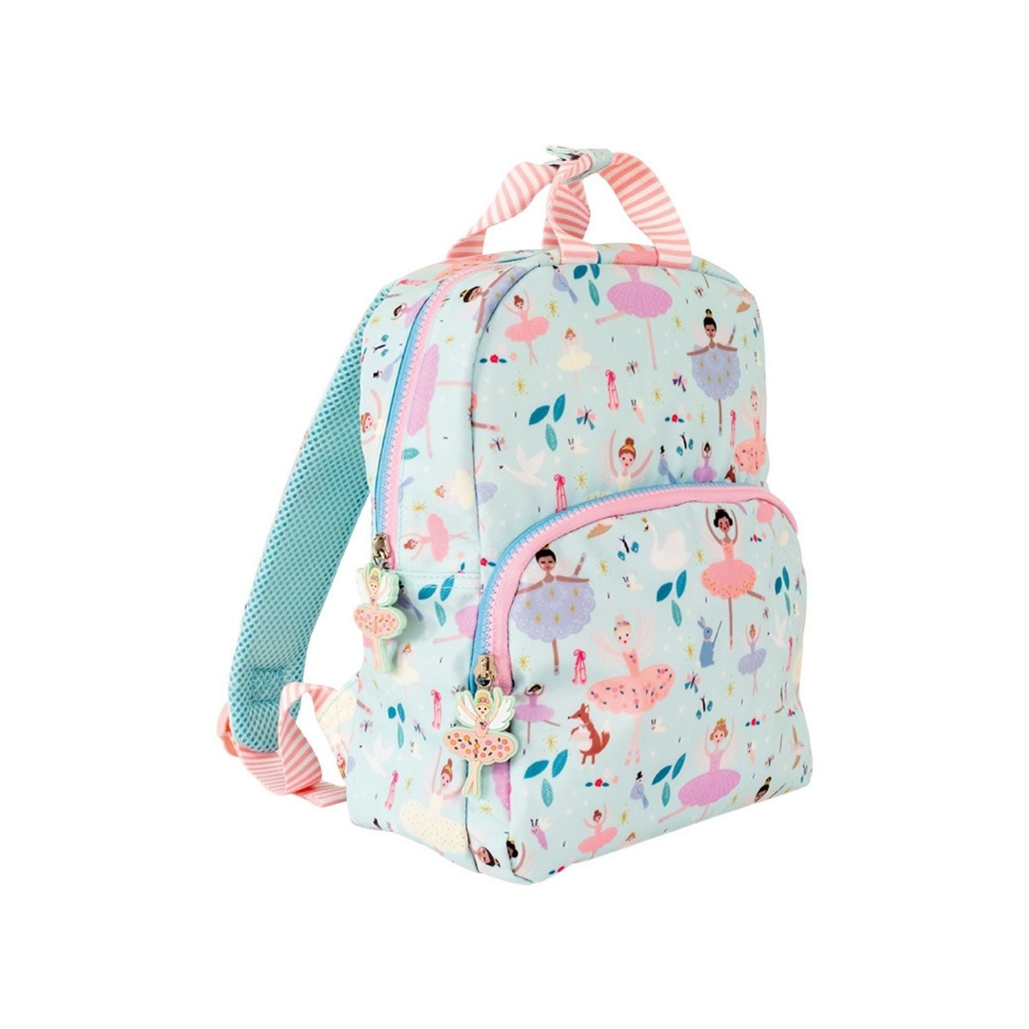 Children's backpack with ballerina design on a white background