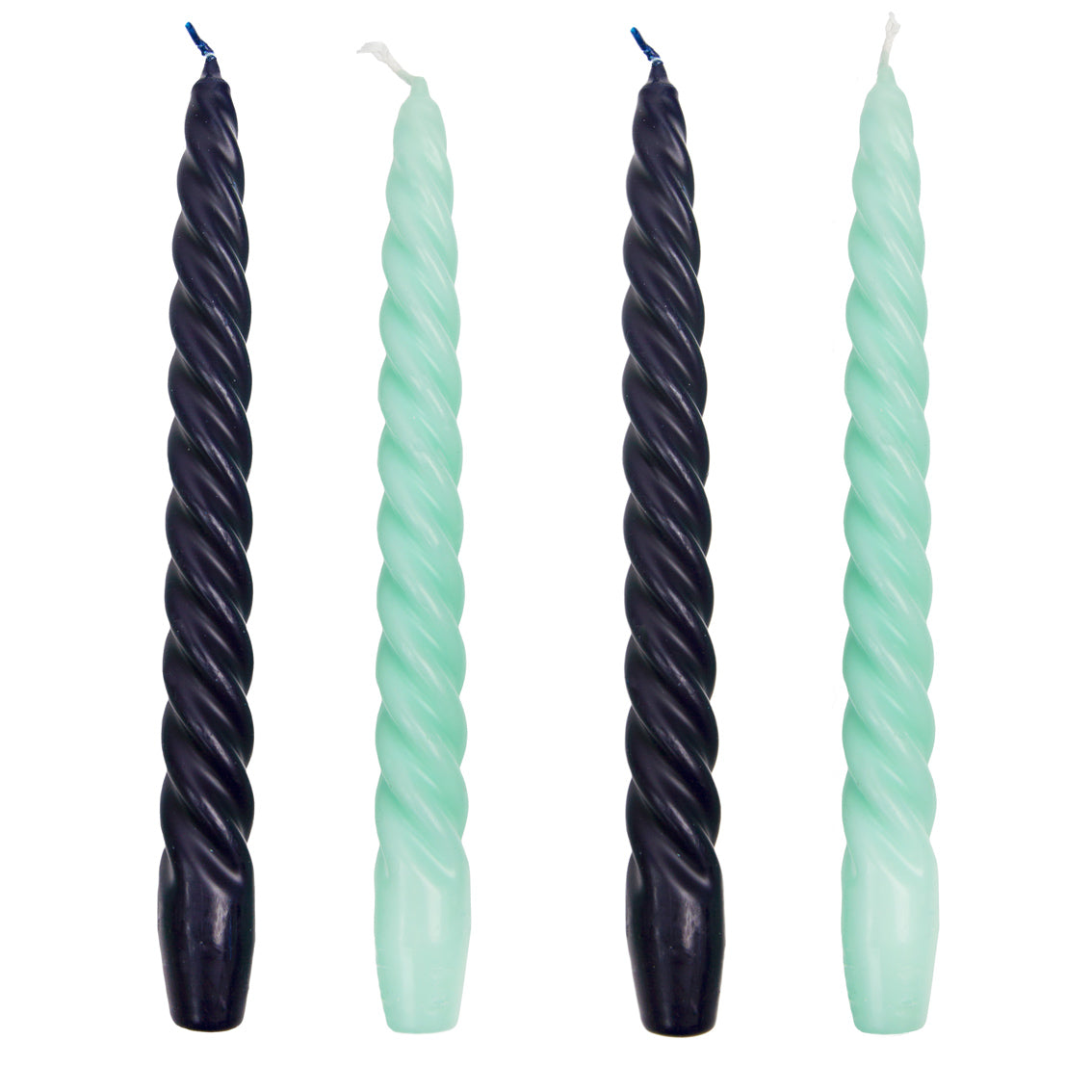 Boho Cool Coloured Spiral Candles - 4 Pack in light and dark blue colours
