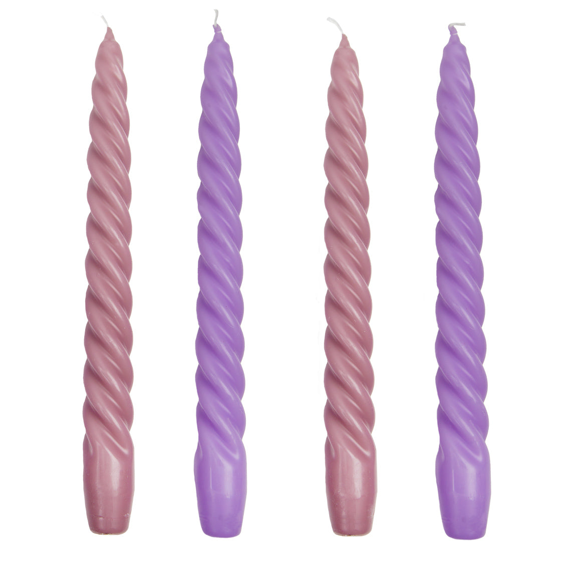 Boho Purple Spiral Candles - 4 Pack in lilic and soft pink