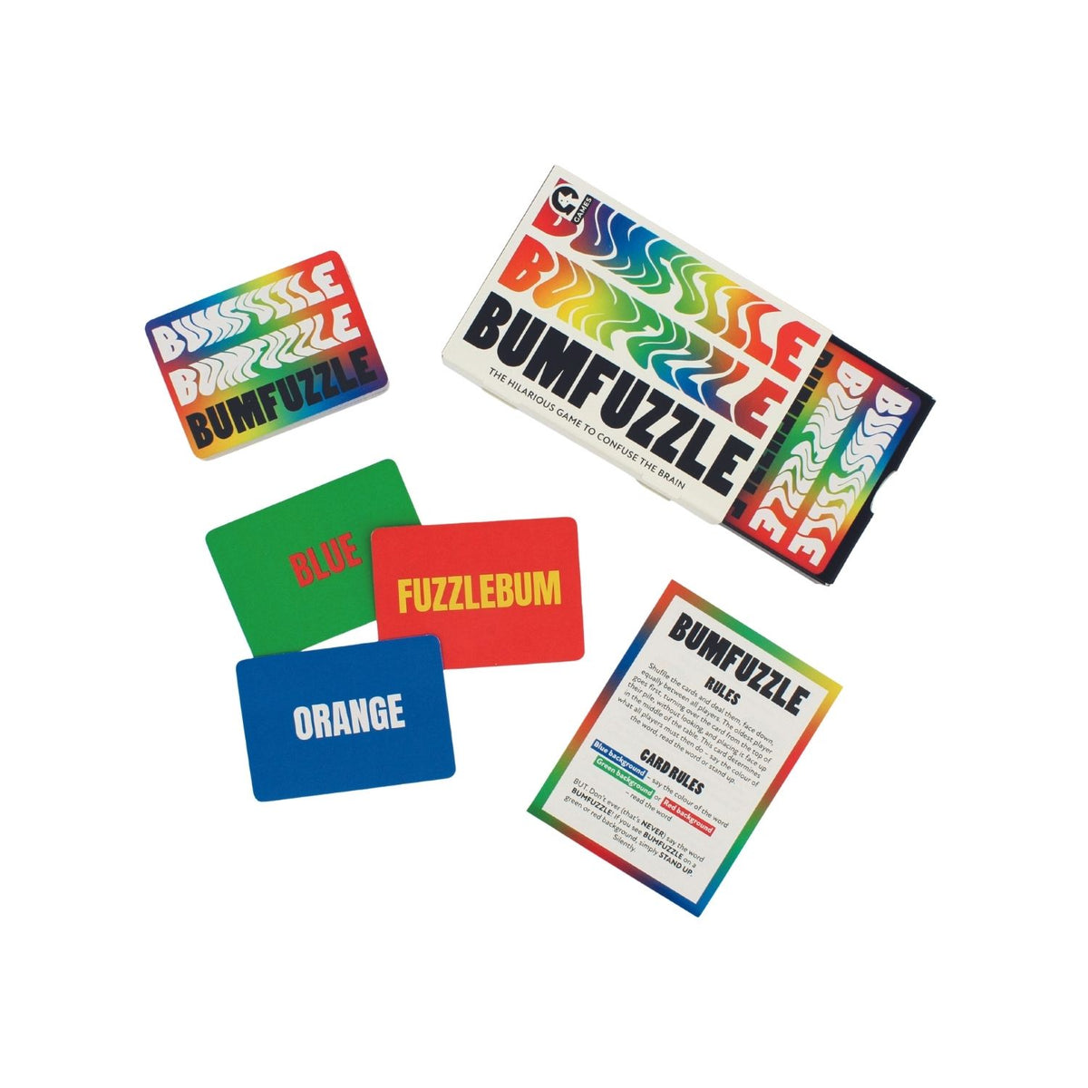 Bumfuzzle Card Game contents laid out on table