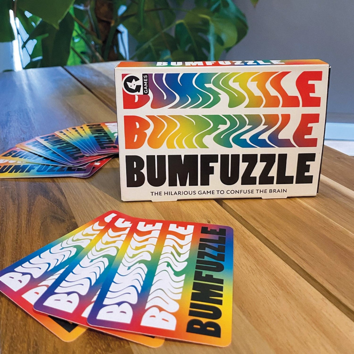 Bumfuzzle Card Game contents laid out on table