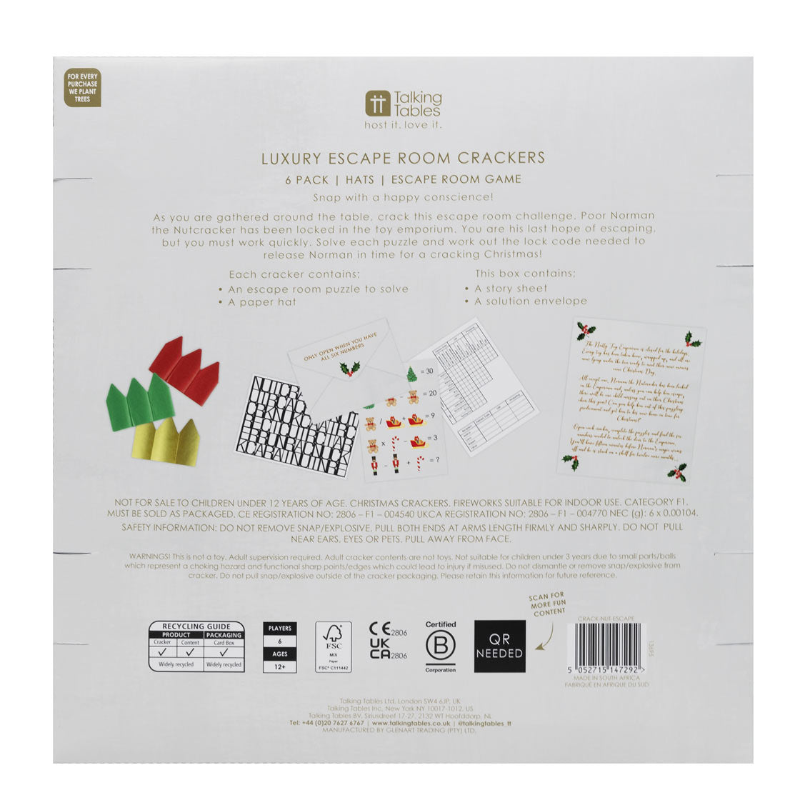 Botanical Nutcracker Christmas Crackers back of the pack