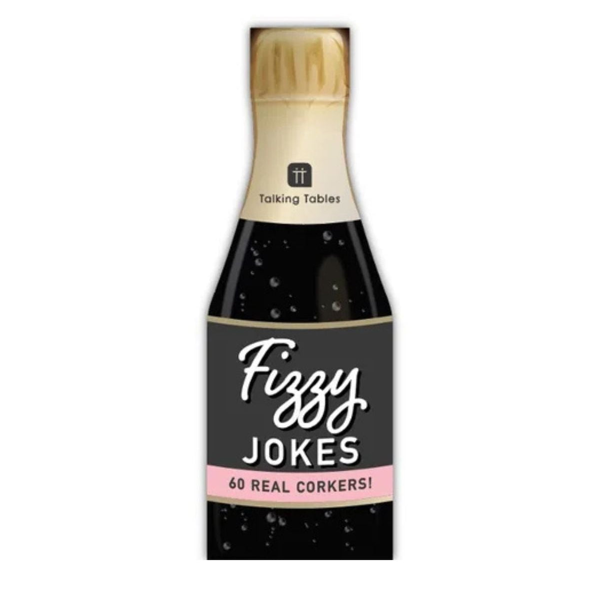Bottle-shaped product with 'Fizzy Jokes' label on a white background