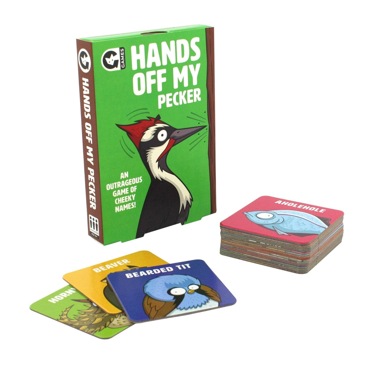 Card game set with 'Hands Off My Pecker' box and cards 