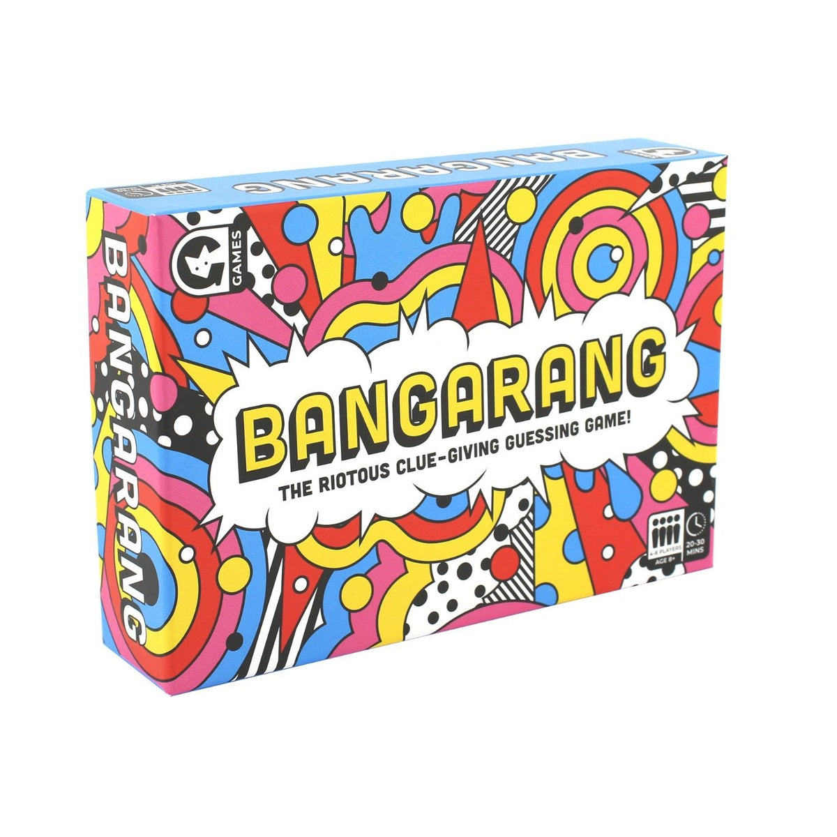 Colorful box of the game 'Bangarang' with abstract patterns 