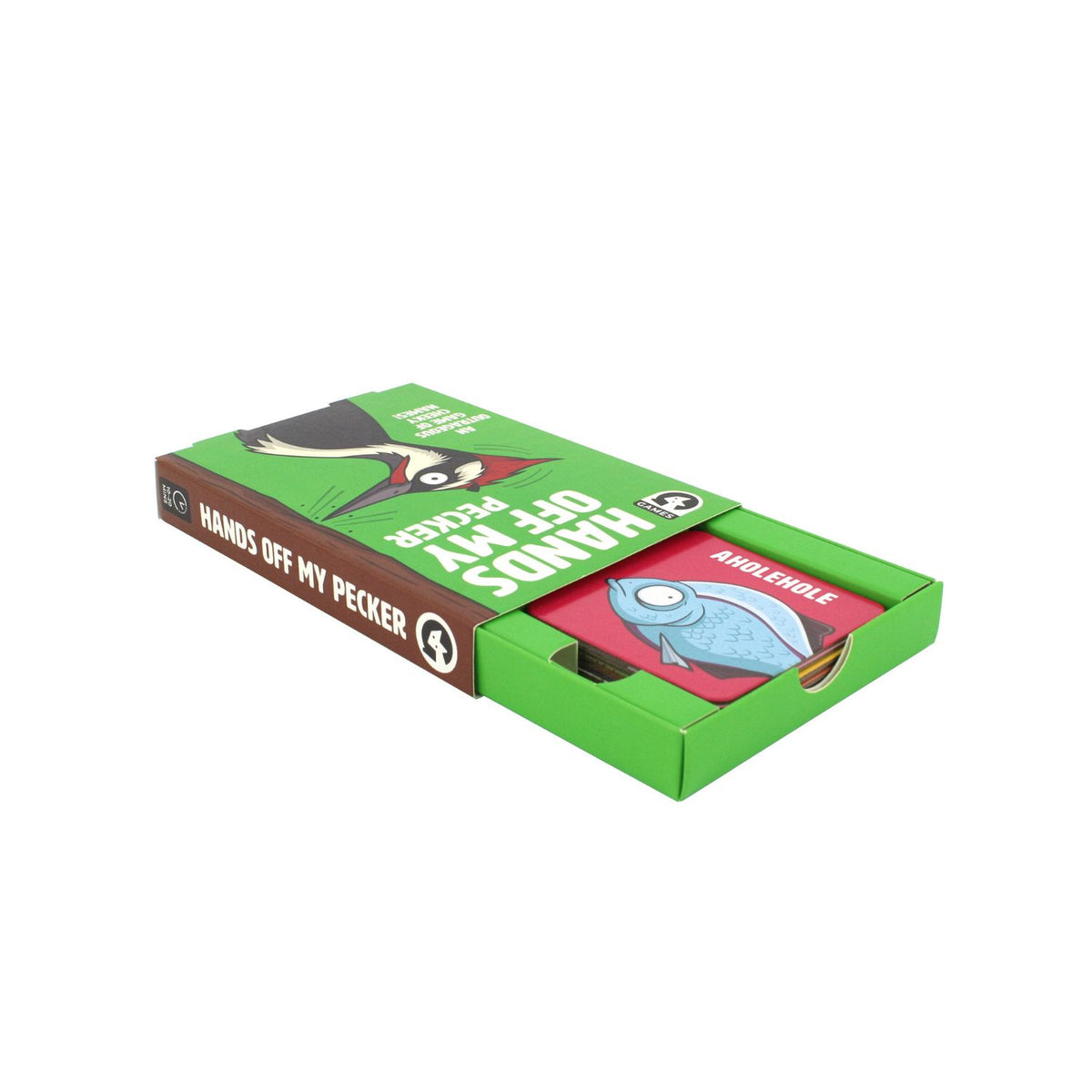 The image features the product title &quot;Hands Off My Pecker,&quot; presented in a vibrant and eye-catching design. The game&#39;s title is prominently displayed at the top in bold, black lettering, with a graphic of a peckerwood (a type of bird) looking cheeky and animated, adding a playful touch to the game&#39;s theme.