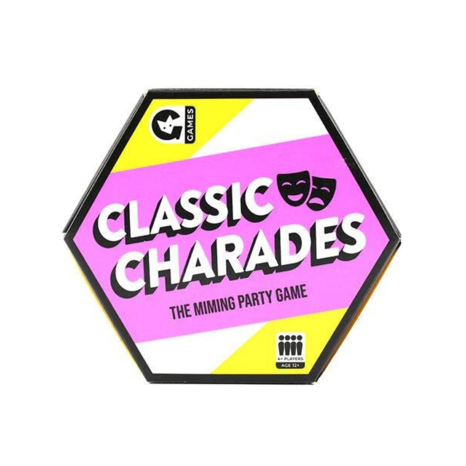 A colorful party game called 'Classic Charades' presented in a triangular box with a vibrant design, featuring the text 'The Mining Party' on the cover.
