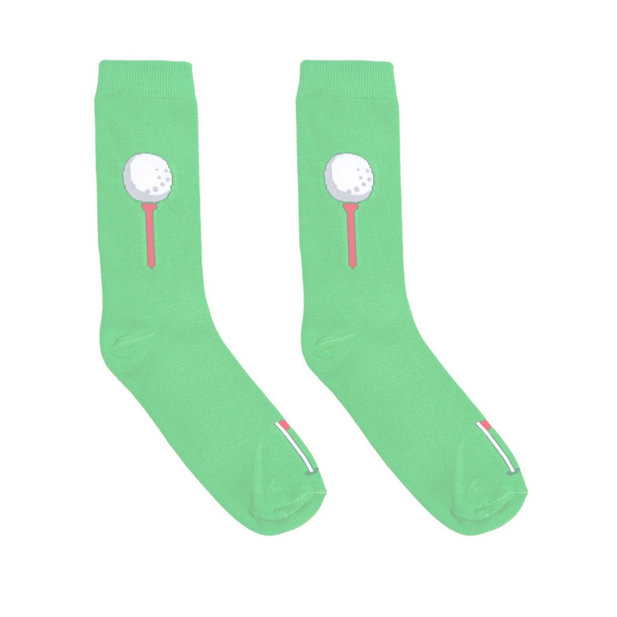 Green socks with golf ball and club design on a white background