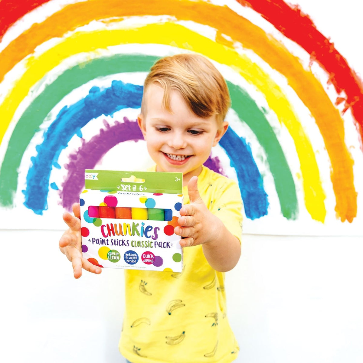 Enjoy vibrant paint results that dry almost instantly! These 6 classic Chunkies are smudge-free and travel-friendly. Just twist and create on paper or cardboard.