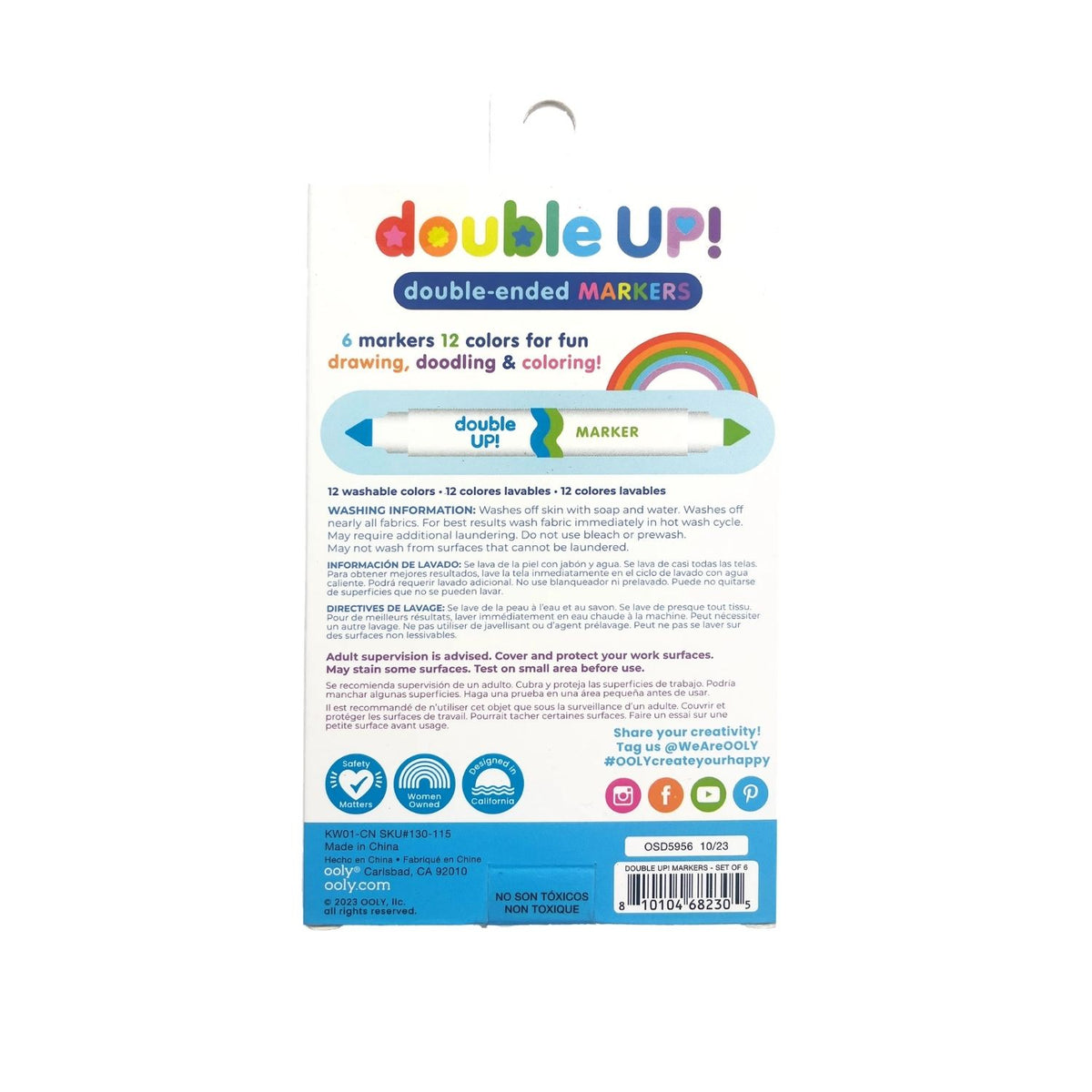 A clear view of the reverse packaging, displaying the specific contents list, safety certifications (e.g., non-toxic, ages 3+)
