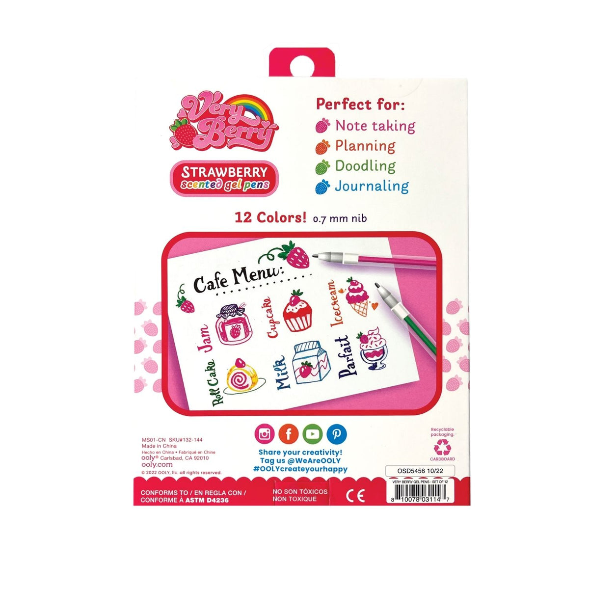 Strawberry scented gel pen set packaging with 12 colors 