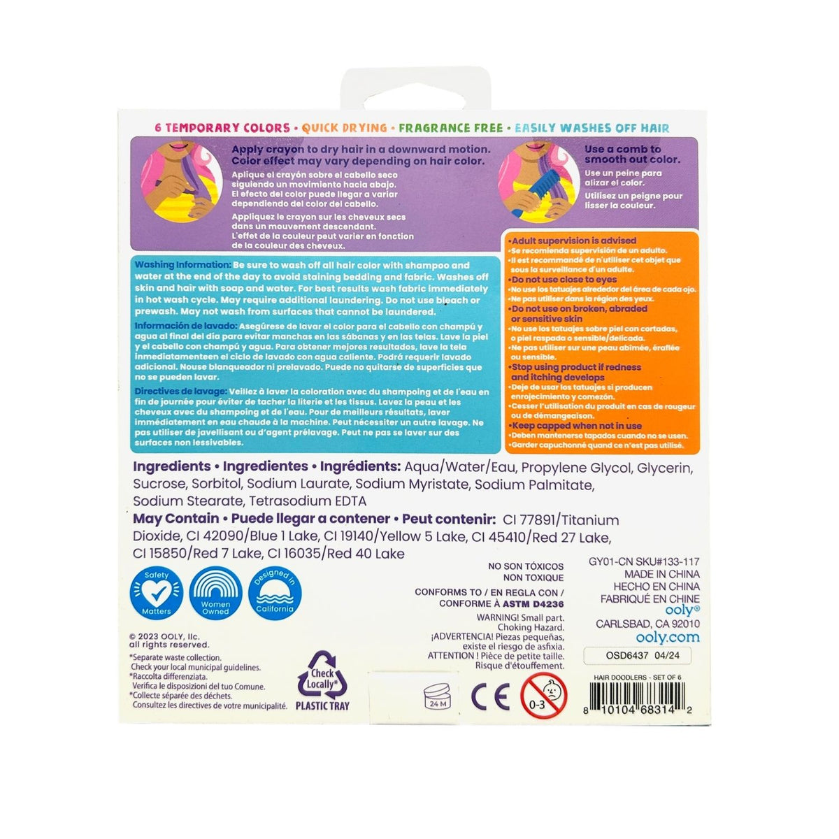 Back of a hair color product packaging with text and icons 