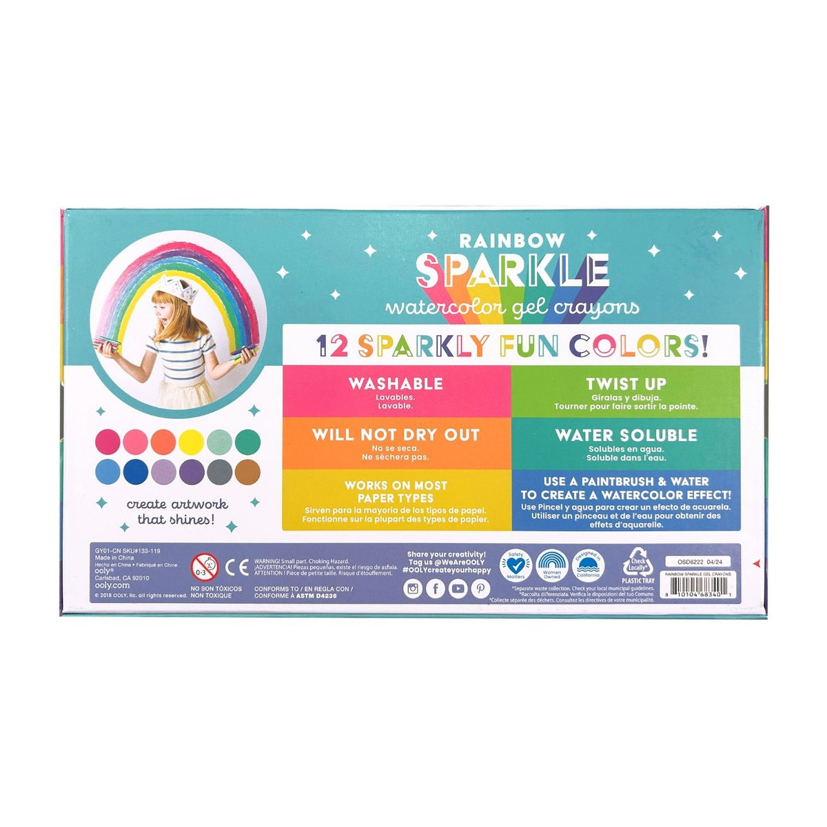 Rainbow Sparkle Watercolour Gel Crayons - Set of 12
