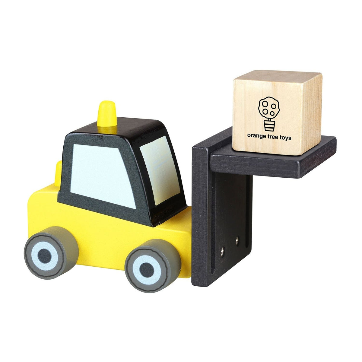 Heavy-duty warehouse play! Crafted from durable solid wood with non-toxic paints. Sized perfectly for little hands to hoist cargo and maneuver across the floor.