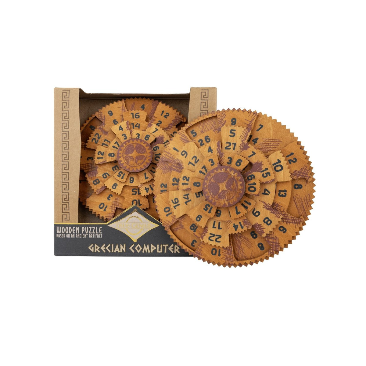 Wooden puzzle to test your mathematical reasoning with this level five Antikythera brainteaser. A beautiful wooden dial puzzle that requires patience and precision. For ages eight and up.