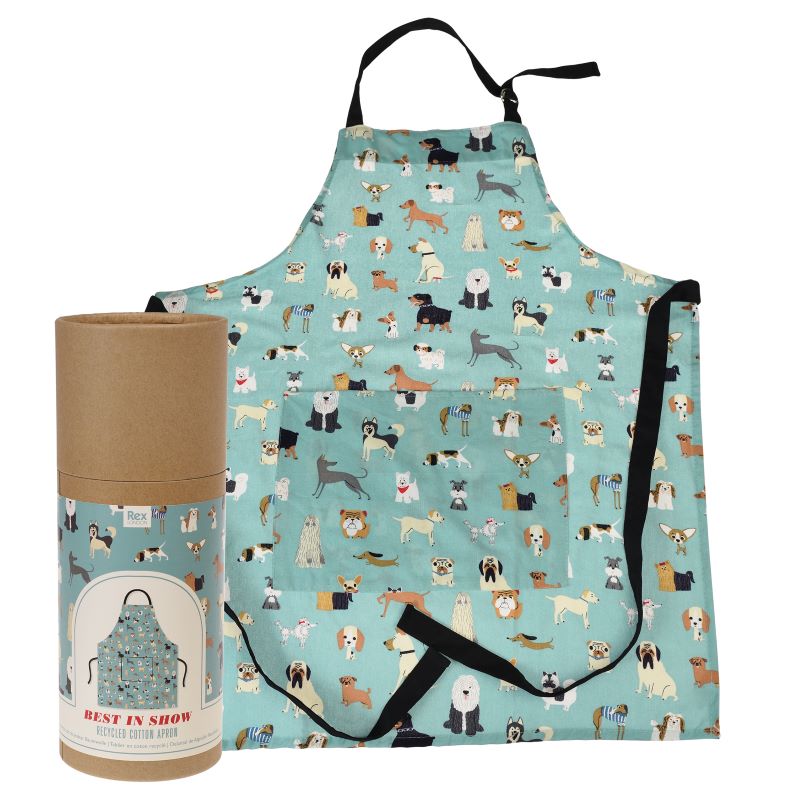 Kitchen Apron laid out with blue colour with cartoon dogs print 